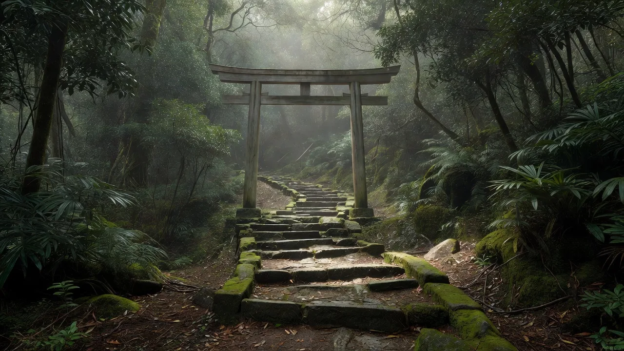 熊野古道の石畳と杉並木