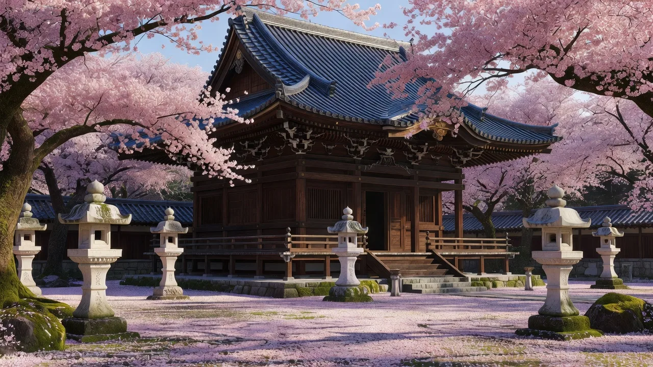 桜が咲く京都の寺院